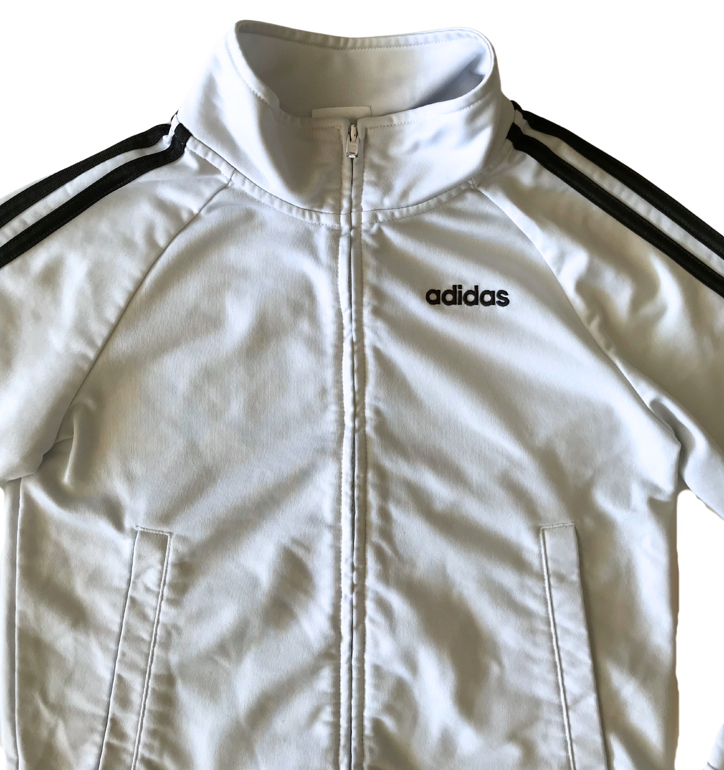 Adidas Youth Small White Zip Jacket Black 3-Stripes